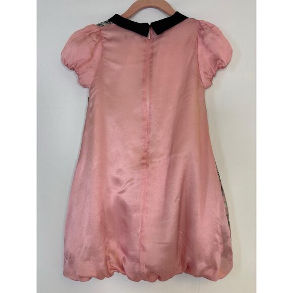 Roberto Cavalli Girls 100% Silk Bubble Hem Dress Pink Black Print Size 6 Party - Picture 2 of 9